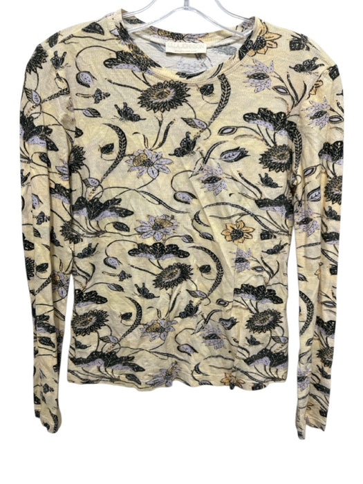 Ulla Johnson Size 0 Cream & Black Print Cotton Floral Long Sleeve Top Cream & Black Print / 0