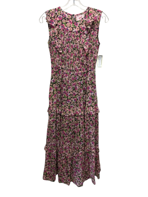 Banjanan Size XS Black, Pink & Multi Cotton Floral Sleeveless Ruffle Dress Black, Pink & Multi / XS