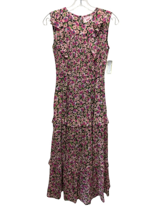 Banjanan Size XS Black, Pink & Multi Cotton Floral Sleeveless Ruffle Dress Black, Pink & Multi / XS
