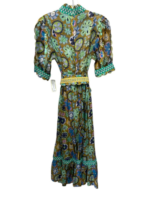 Celia B Size S Olive Brown & Multi Silk Blend Floral Semi Sheer Dress Olive Brown & Multi / S