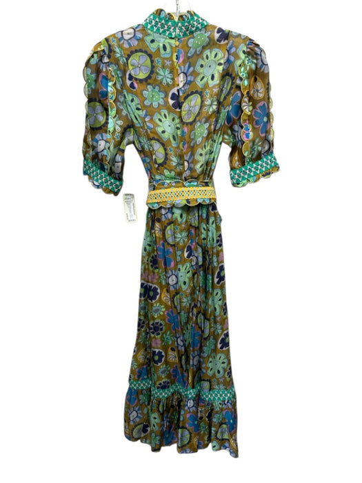 Celia B Size S Olive Brown & Multi Silk Blend Floral Semi Sheer Dress Olive Brown & Multi / S