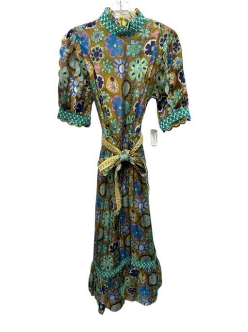 Celia B Size S Olive Brown & Multi Silk Blend Floral Semi Sheer Dress Olive Brown & Multi / S