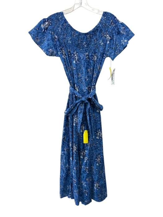 Guadalupe Size One Size Blue & Gray Cotton Botanical Print Off Shoulder Dress Blue & Gray / One Size