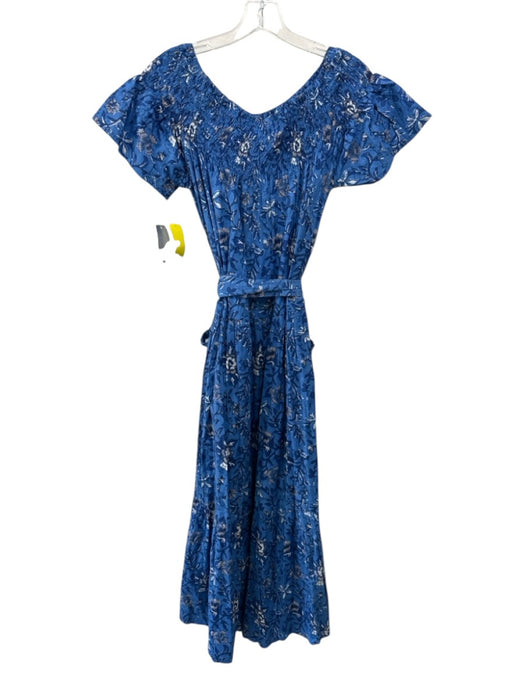 Guadalupe Size One Size Blue & Gray Cotton Botanical Print Off Shoulder Dress Blue & Gray / One Size
