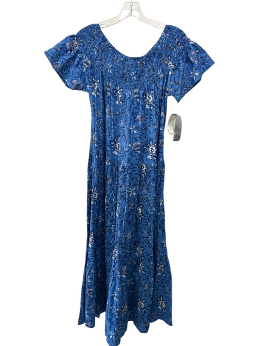 Guadalupe Size One Size Blue & Gray Cotton Botanical Print Off Shoulder Dress Blue & Gray / One Size