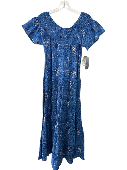 Guadalupe Size One Size Blue & Gray Cotton Botanical Print Off Shoulder Dress Blue & Gray / One Size