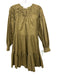Ulla Johnson Size 2 Olive Green Cotton Long Balloon Sleeve V Neck Tiered Dress Olive Green / 2