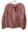 The Great Size 0 Cream White & Red Cotton Plaid Long Balloon Sleeve Top Cream White & Red / 0