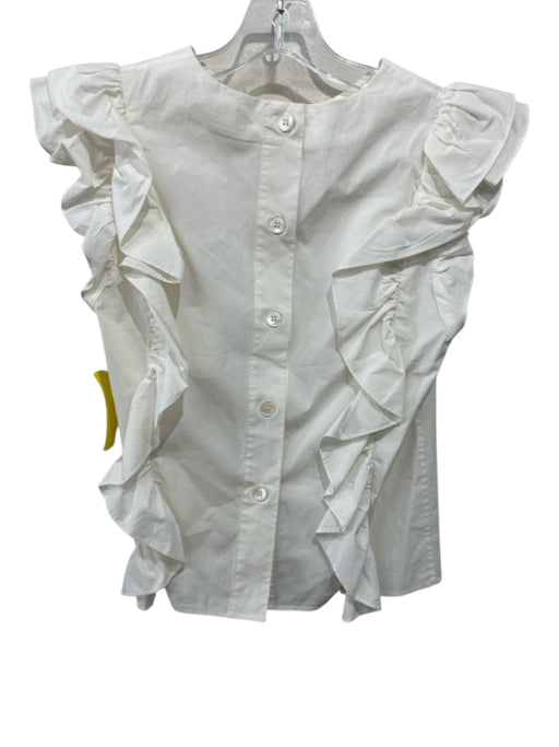 Whit Size P White Cotton Blend Sleeveless Ruffle Button Back Top White / P