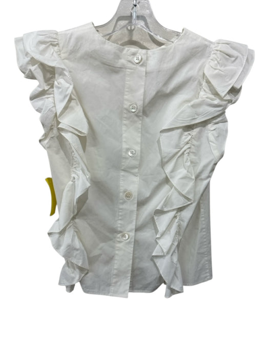 Whit Size P White Cotton Blend Sleeveless Ruffle Button Back Top White / P