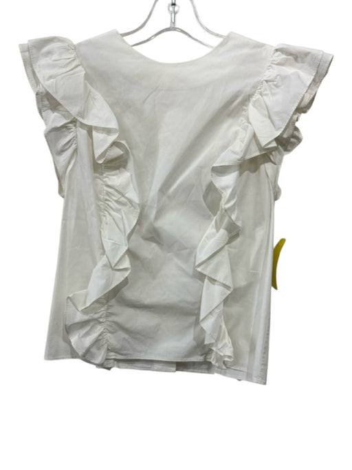 Whit Size P White Cotton Blend Sleeveless Ruffle Button Back Top White / P