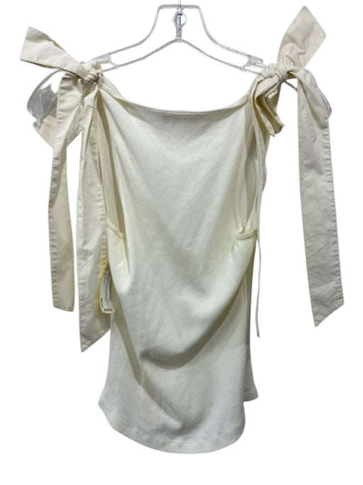 Ulla Johnson Size S Cream White Cotton Ribbed Knit Tie Shoulder U Neck Tank Top Cream White / S