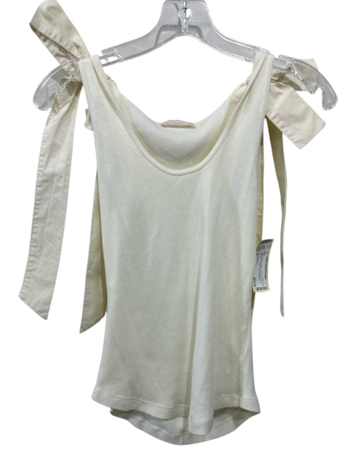 Ulla Johnson Size S Cream White Cotton Ribbed Knit Tie Shoulder U Neck Tank Top Cream White / S