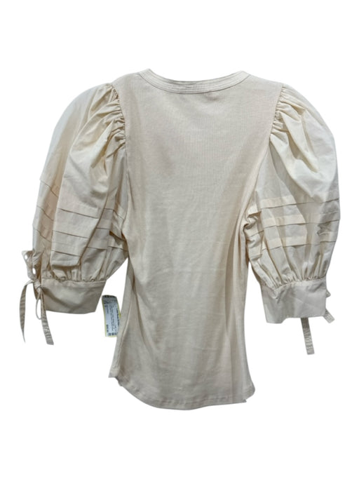 Ulla Johnson Size P Cream Beige Cotton Ribbed Knit 1/2 Puff Sleeve Top Cream Beige / P