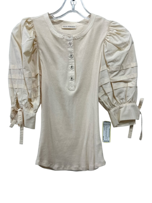 Ulla Johnson Size P Cream Beige Cotton Ribbed Knit 1/2 Puff Sleeve Top Cream Beige / P