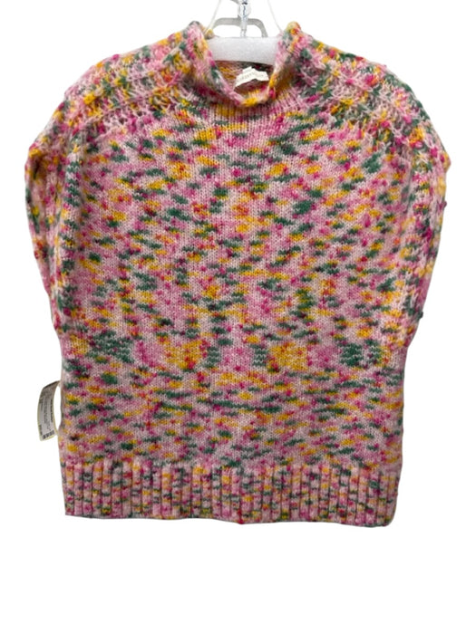 Ann Mashburn Size XS Pink & Multi Mohair Blend Marled Knit Mock Neck Vest Pink & Multi / XS
