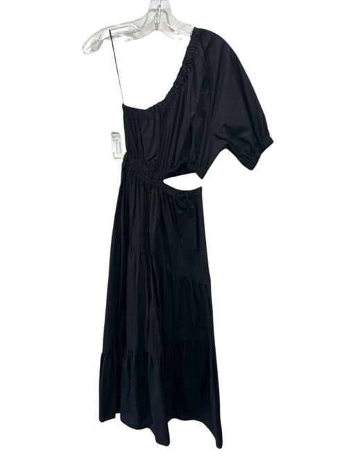 Mango Size 2 Black Cotton One Shoulder Cutout Elastic Top Tiered Dress Black / 2