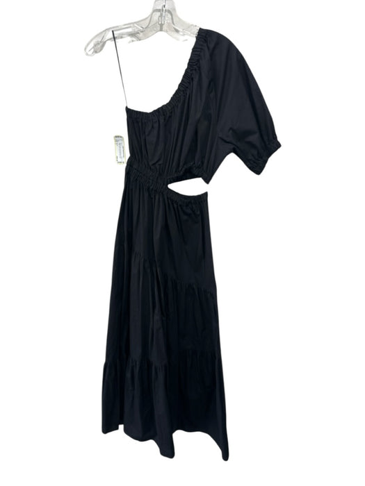 Mango Size 2 Black Cotton One Shoulder Cutout Elastic Top Tiered Dress Black / 2