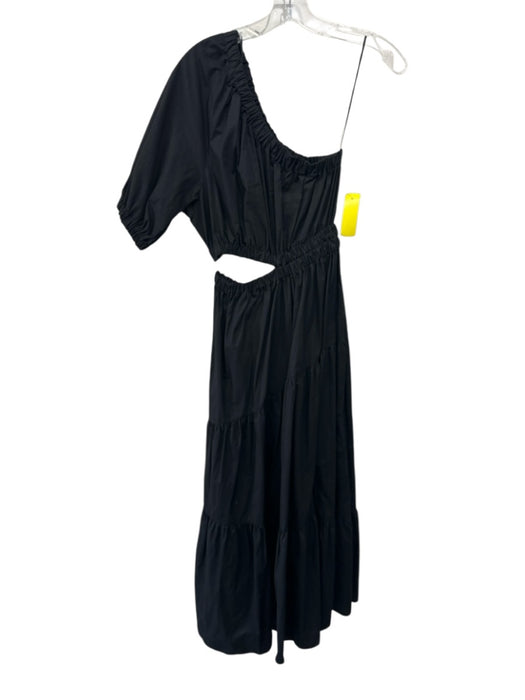 Mango Size 2 Black Cotton One Shoulder Cutout Elastic Top Tiered Dress Black / 2