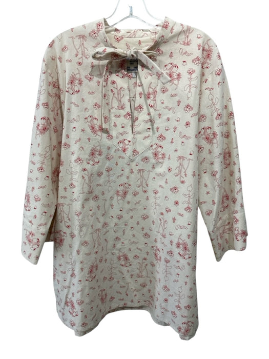 Baum und Pferdgarten Size 32 Cream & Red Cotton Botanical Print Tie V Neck Dress Cream & Red / 32