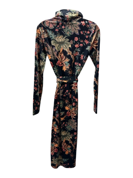 Cara Cara Size S Black, Orange & Green Polyester Blend Velvet Turtleneck Dress Black, Orange & Green / S