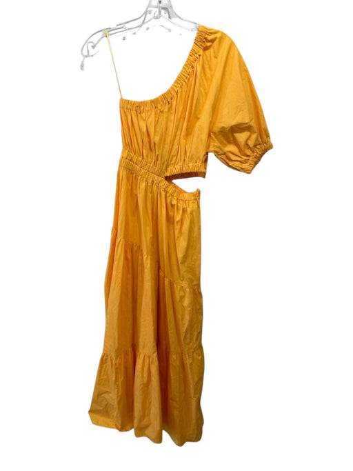 Mango Size 2 Marigold Yellow Cotton One Shoulder Cutout Elastic Top Tiered Dress Marigold Yellow / 2