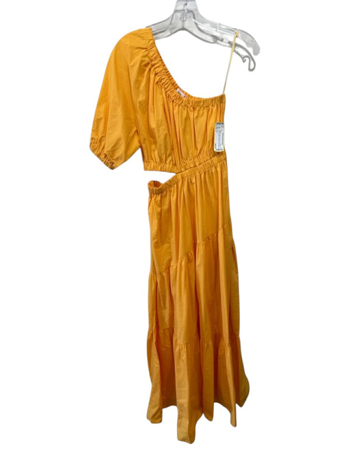 Mango Size 2 Marigold Yellow Cotton One Shoulder Cutout Elastic Top Tiered Dress Marigold Yellow / 2