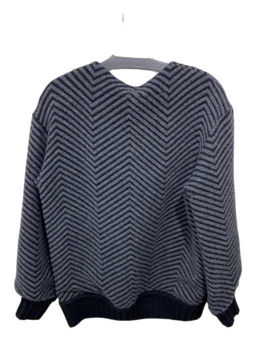 Akris Size 4 Gray & Black Wool Blend Chevron Round Neck Long Sleeve Knit Sweater Gray & Black / 4