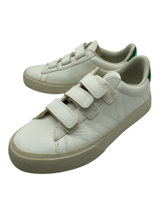 Veja Shoe Size 7 White & Green Leather Low Top Logo Velcro Sneakers White & Green / 7