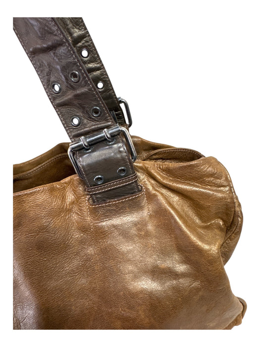 Kale Tan Brown Leather Shoulder Straps Zipper Buckles Grommet Details Bag Tan Brown / Medium