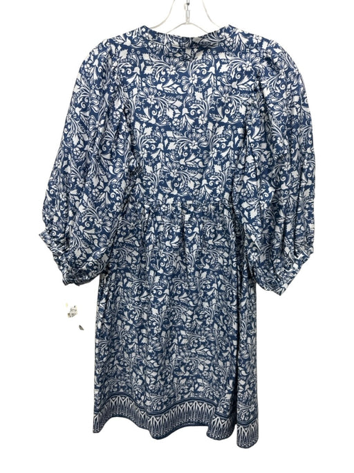 Tyler Boe Size XS Blue & White Cotton Long Sleeve Floral Print V Neck Dress Blue & White / XS