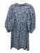 Tyler Boe Size XS Blue & White Cotton Long Sleeve Floral Print V Neck Dress Blue & White / XS