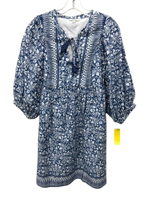 Tyler Boe Size XS Blue & White Cotton Long Sleeve Floral Print V Neck Dress Blue & White / XS