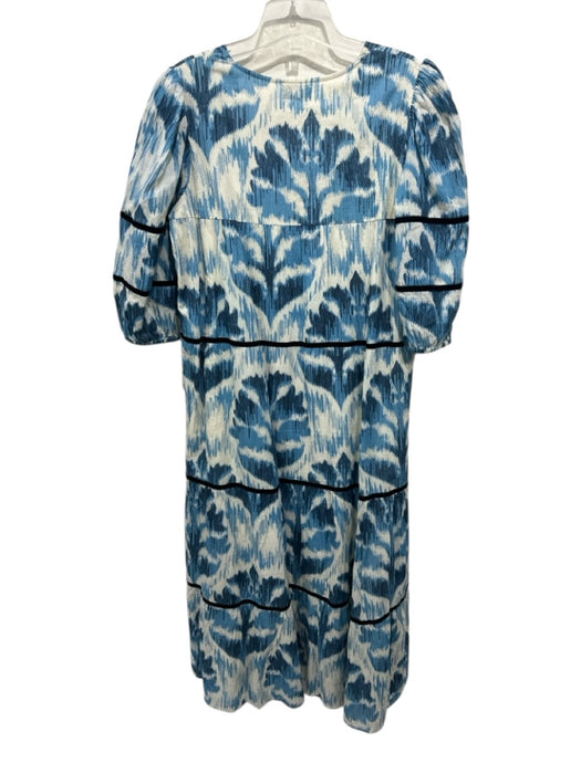 Olivia James Size Small Blue, White, Black Cotton Long Sleeve Tiered Dress Blue, White, Black / Small