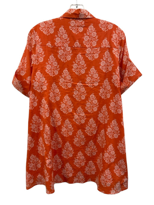 Livro Size XS Orange & White Cotton Short Sleeve Floral Print Buttons Mini Dress Orange & White / XS