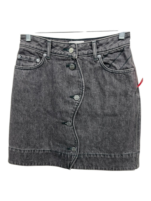 Ganni Size 36 Gray Wash Cotton Denim Buttons Asymetric Mini Skirt Gray Wash / 36