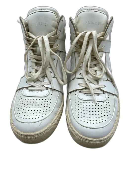 Anine Bing Shoe Size 38 White Leather Lace Up Perforated Detail Sneakers White / 38