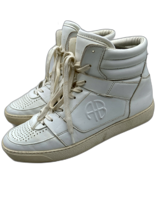 Anine Bing Shoe Size 38 White Leather Lace Up Perforated Detail Sneakers White / 38