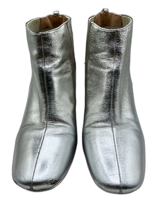 Marc Jacobs Shoe Size 38 Silver Leather Block Heel Metallic Square Toe Booties Silver / 38