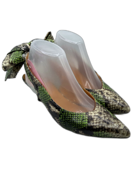 Ganni Shoe Size 39 Green, Black, White Leather Pointed Toe Snake Print Pumps Green, Black, White / 39