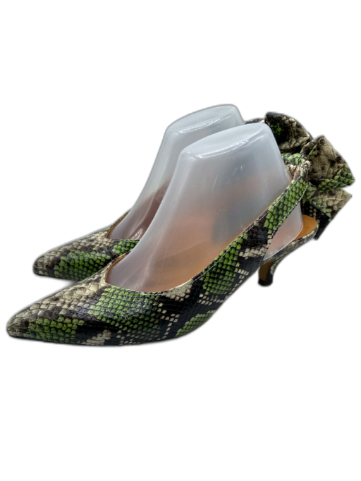 Ganni Shoe Size 39 Green, Black, White Leather Pointed Toe Snake Print Pumps Green, Black, White / 39
