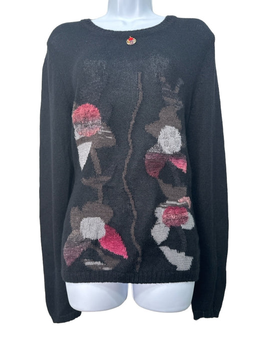 Chanel Size 44 Black & Pink Nylon Blend Knit Long Sleeve Floral Pin Sweater Black & Pink / 44