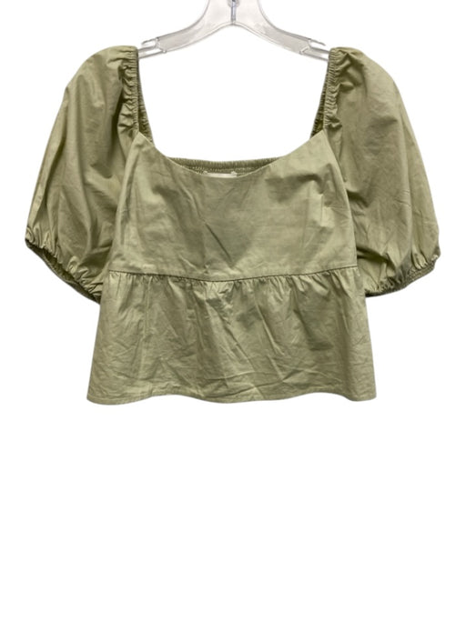 Oak + Fort Size S Sage green Cotton Short Puff Sleeve Smocked Back Peplum Top Sage green / S