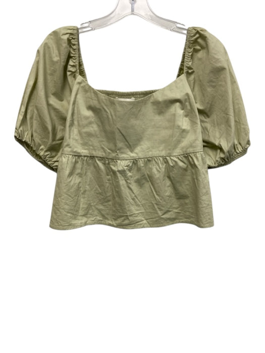 Oak + Fort Size S Sage green Cotton Short Puff Sleeve Smocked Back Peplum Top Sage green / S