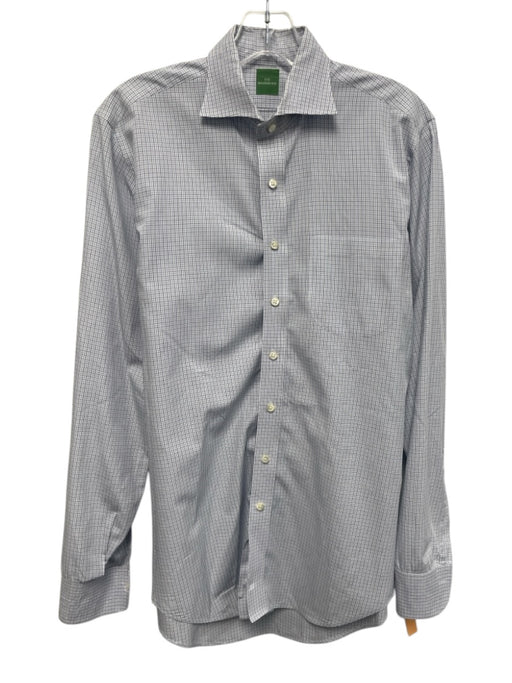 Sid Mashburn Size 15 White & Blue Cotton Plaid Button up Men's Long Sleeve Shirt White & Blue / 15