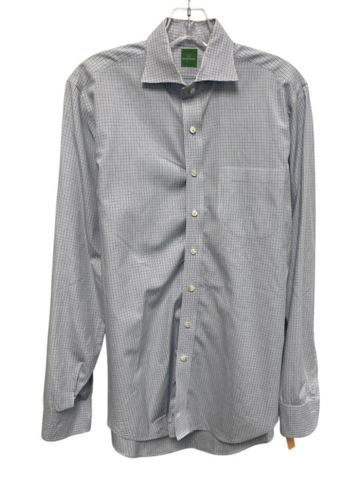 Sid Mashburn Size 15 White & Blue Cotton Plaid Button up Men's Long Sleeve Shirt White & Blue / 15