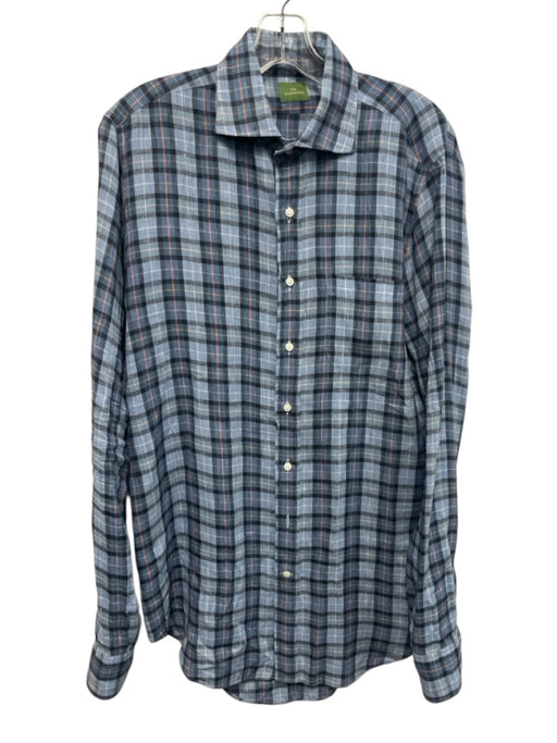 Sid Mashburn Size S Blue & Orange Linen Plaid Button Up Men's Long Sleeve Shirt Blue & Orange / S