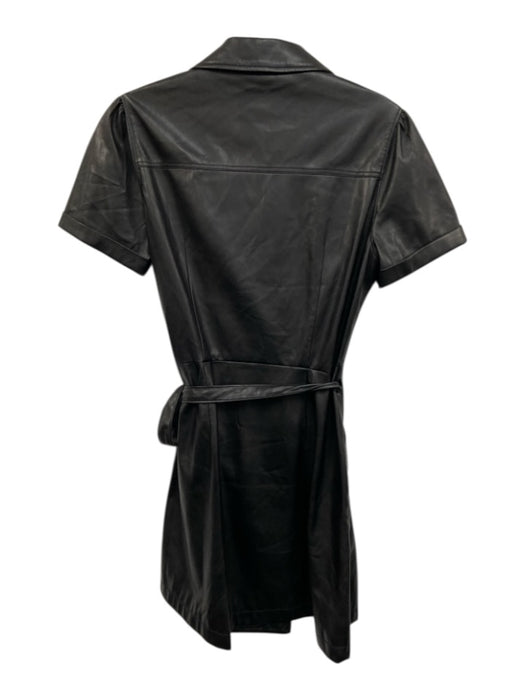 Paige Size XS Black Polyurethane Collar Short Sleeve Knee Length Wrap Dress Black / XS