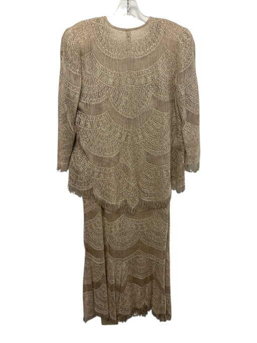 Lillie Rubin Size M Champagne Gold Rayon Blend Metallic Thread Fringe Dress Set Champagne Gold / M