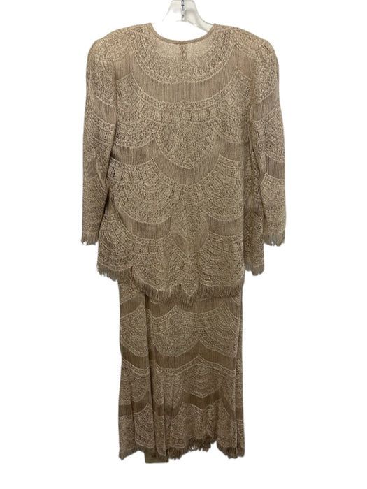 Lillie Rubin Size M Champagne Gold Rayon Blend Metallic Thread Fringe Dress Set Champagne Gold / M